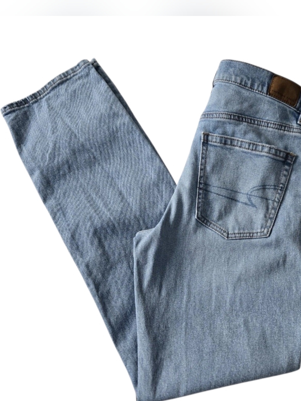 American Eagle Super High Rise Straight Jeans Womens 4 Long Light Wash Stretch